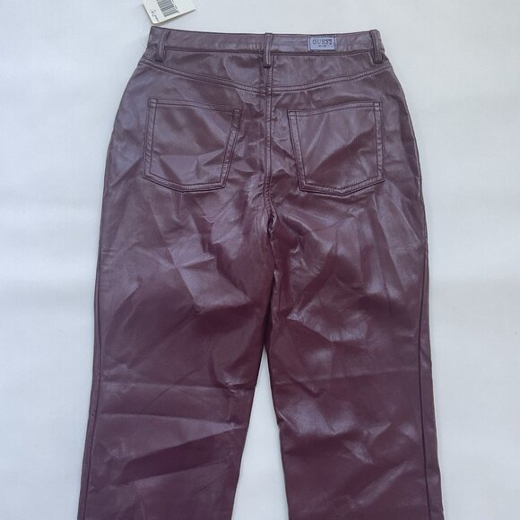 Guess Women’s Kelly Faux Leather Jeans  Straight Fit In Burgundy’s Size 25 - Picture 9 of 11